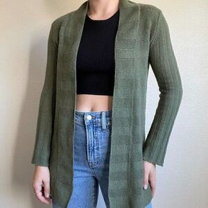QI Cashmere Womens Green Soft Lightweight Open Cardigan Sz S